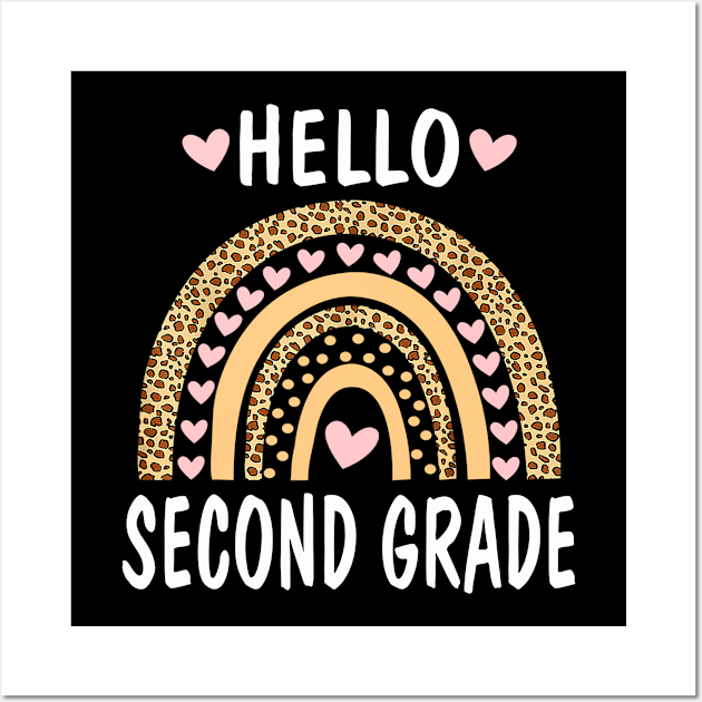 Hello Second Grade Retro Rainbow for Teachers Girls Wall Art by flandyglot